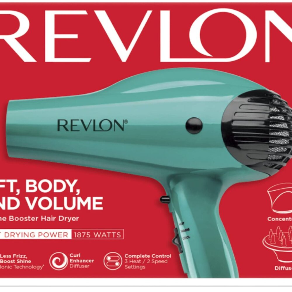 NIB-Revlon Volume Booster Hair Dryer | 1875W for Voluminous Lift & Body, Green